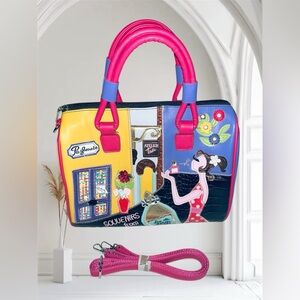 Colorful Women's Satchel with Pink Handles